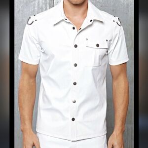 Lip Service Off White Vegi Leather Men's Cream Shirt Size Small